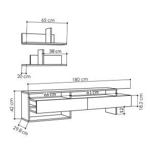 meg-GP037-0079,1-4 ΕΠΙΠΛΟ ΤΗΛΕΟΡΑΣΗΣ GARA MEGAPAP ΧΡΩΜΑ ΑΝΘΡΑΚΙ 180X29,8X42ΕΚ.