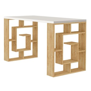 meg-GP037-0094,2-1 ΓΡΑΦΕΙΟ ΕΡΓΑΣΙΑΣ LABIRENT MEGAPAP ΑΠΟ ΜΕΛΑΜΙΝΗ ΧΡΩΜΑ ΦΥΣΙΚΟ ΟΞΙΑΣ - ΛΕΥΚΟ 140X60X75ΕΚ