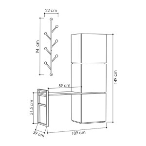 meg-GP037-0105,1-3 ΕΠΙΠΛΟ ΕΙΣΟΔΟΥ ΜΕ ΚΡΕΜΑΣΤΡΑ MELLO MEGAPAP ΑΠΟ ΜΕΛΑΜΙΝΗ ΧΡΩΜΑ ΑΝΘΡΑΚΙ 109X39X149ΕΚ.