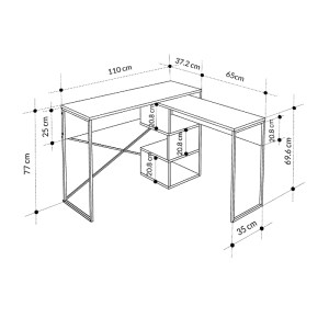 meg-GP037-0222,1-6 ΓΡΑΦΕΙΟ ΕΡΓΑΣΙΑΣ ΠΟΛΥΜΟΡΦΙΚΟ BADAU MEGAPAP ΧΡΩΜΑ ΛΕΥΚΟ 110X37,2X77ΕΚ.