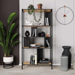 meg-GP037-0231,1-1 ΒΙΒΛΙΟΘΗΚΗ MIDI MEGAPAP ΧΡΩΜΑ SAPPHIRE OAK - SILKY BLACK 88X35X175ΕΚ.