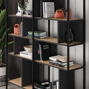 meg-GP037-0232,1-2 ΒΙΒΛΙΟΘΗΚΗ MAXI MEGAPAP ΧΡΩΜΑ SAPPHIRE OAK - SILKY BLACK 144X35X175ΕΚ.