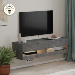 meg-GP037-0291,2-0 ΕΠΙΠΛΟ ΤΗΛΕΟΡΑΣΗΣ ΕΠΙΤΟΙΧΙΟ MOON MEGAPAP ΜΕ LED ΧΡΩΜΑ ΓΚΡΙ ΡΕΤΡΟ 120X33,8X30ΕΚ.