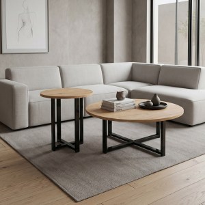 meg-GP037-0307,1-0 ΤΡΑΠΕΖΑΚΙ ΣΑΛΟΝΙΟΥ ΣΕΤ 2 ΤΜΧ MESA MEGAPAP ΧΡΩΜΑ SAPPHIRE OAK Ø90X35,5ΕΚ.