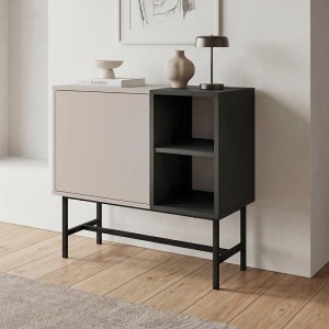 meg-GP037-0309,1-0 ΜΠΟΥΦΕΣ MONA MEGAPAP ΧΡΩΜΑ SANDSTONE - BLACK WOOD 81X40X80ΕΚ.