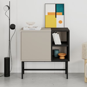 meg-GP037-0309,1-2 ΜΠΟΥΦΕΣ MONA MEGAPAP ΧΡΩΜΑ SANDSTONE - BLACK WOOD 81X40X80ΕΚ.