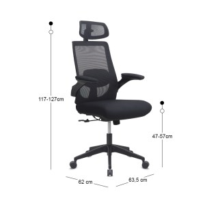 meg-GP040-0025,1-12 ΚΑΡΕΚΛΑ ΓΡΑΦΕΙΟΥ ΔΙΕΥΘΥΝΤΙΚΗ BELORA MEGAPAP ΜΕ ΥΦΑΣΜΑ MESH ΧΡΩΜΑ ΜΑΥΡΟ 63,5X62X117/127ΕΚ.