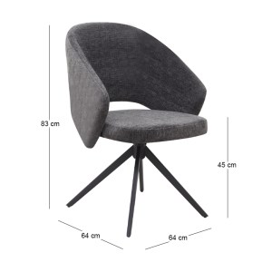 meg-GP040-0029,2-9 ΠΟΛΥΘΡΟΝΑ ΤΡΑΠΕΖΑΡΙΑΣ MILANO MEGAPAP ΠΕΡΙΣΤΡΕΦΟΜΕΝΗ ΧΡΩΜΑ ΑΝΘΡΑΚΙ ΥΦΑΣΜΑ - ΜΕΤΑΛΛΙΚΟ ΜΑΥΡΟ ΠΟΔΙ 64X64X83ΕΚ.