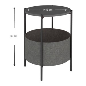 meg-GP041-0021,3-3 ΒΟΗΘΗΤΙΚΟ ΤΡΑΠΕΖΑΚΙ KALID MEGAPAP ΜΕΛΑΜΙΝΗΣ - ΥΦΑΣΜΑΤΙΝΟ ΧΡΩΜΑ ΑΝΘΡΑΚΙ - ΓΚΡΙ 43X43X60ΕΚ.