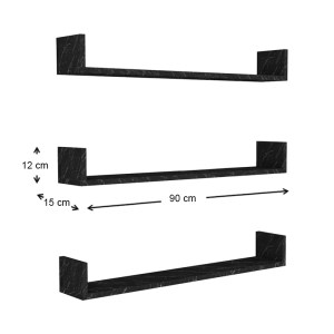 meg-GP041-0028,3-2 ΡΑΦΙΕΡΑ ΤΟΙΧΟΥ TYRION MEGAPAP 3 ΤΕΜΑΧΙΩΝ ΑΠΟ ΜΕΛΑΜΙΝΗ ΧΡΩΜΑ ΜΑΥΡΟ ΕΦΕ ΜΑΡΜΑΡΟΥ 90X15X12ΕΚ.
