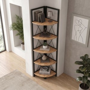 meg-GP041-0041,1-3 ΒΙΒΛΙΟΘΗΚΗ ΓΩΝΙΑΚΗ KELSIE MEGAPAP ΧΡΩΜΑ ΜΑΥΡΟ - PINE OAK 33X33X162ΕΚ.