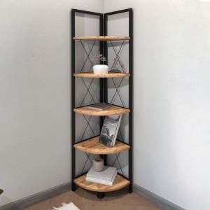 meg-GP041-0041,1-4 ΒΙΒΛΙΟΘΗΚΗ ΓΩΝΙΑΚΗ KELSIE MEGAPAP ΧΡΩΜΑ ΜΑΥΡΟ - PINE OAK 33X33X162ΕΚ.