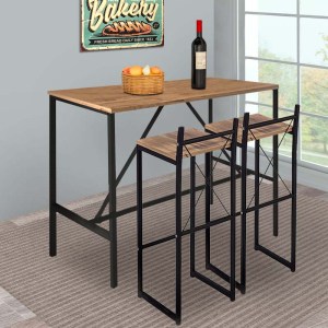 meg-GP041-0058,1-1 ΤΡΑΠΕΖΙ ΜΠΑΡ - STAND CREGO MEGAPAP ΜΕΤΑΛΛΙΚΟ - ΜΕΛΑΜΙΝΗΣ ΧΡΩΜΑ PINE OAK - ΜΑΥΡΟ 100X45X89ΕΚ.