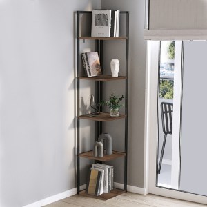 meg-GP041-0095,1-1 ΒΙΒΛΙΟΘΗΚΗ ΓΩΝΙΑΚΗ LIDIA MEGAPAP ΧΡΩΜΑ ΜΑΥΡΟ - ΚΑΠΝΙΣΤΗ ΚΑΡΥΔΙΑ 33,5X33,5X180ΕΚ.