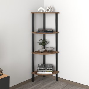 meg-GP041-0096,1-1 ΒΙΒΛΙΟΘΗΚΗ ΓΩΝΙΑΚΗ LELA MEGAPAP ΧΡΩΜΑ ΜΑΥΡΟ - ΚΑΠΝΙΣΤΗ ΚΑΡΥΔΙΑ 34X34X125ΕΚ.