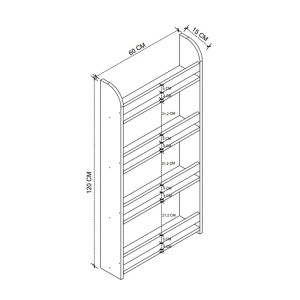 meg-GP041-0097,1-4 ΕΠΙΤΟΙΧΙΑ ΒΙΒΛΙΟΘΗΚΗ - ΡΑΦΙΕΡΑ MONTESSORI MEGAPAP ΧΡΩΜΑ ΛΕΥΚΟ 60X15X120ΕΚ.