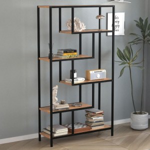 meg-GP041-0125,1-1 ΒΙΒΛΙΟΘΗΚΗ LARISSA MEGAPAP ΧΡΩΜΑ ΜΑΥΡΟ - PINE OAK 90X30X159ΕΚ.