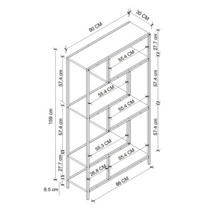 meg-GP041-0125,1-5 ΒΙΒΛΙΟΘΗΚΗ LARISSA MEGAPAP ΧΡΩΜΑ ΜΑΥΡΟ - PINE OAK 90X30X159ΕΚ.