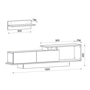 meg-GP042-0029,2-3 ΕΠΙΠΛΟ ΤΗΛΕΟΡΑΣΗΣ NOVARA MEGAPAP ΑΠΟ ΜΕΛΑΜΙΝΗ ΧΡΩΜΑ ΛΕΥΚΟ - ΚΑΡΥΔΙ 180X29,6X45ΕΚ.