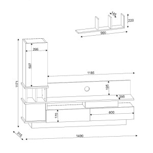 meg-GP042-0055,1-3 ΣΥΝΘΕΣΗ ΤΗΛΕΟΡΑΣΗΣ ALMERIA MEGAPAP ΑΠΟ ΜΕΛΑΜΙΝΗ ΧΡΩΜΑ ΛΕΥΚΟ - CORDOBA 149X29,5X117ΕΚ.