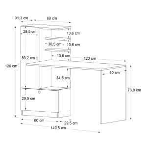 meg-GP042-0110,4-6 ΓΡΑΦΕΙΟ ΕΡΓΑΣΙΑΣ DOMINGO MEGAPAP ΧΡΩΜΑ SAPPHIRE OAK 149,5X60X120ΕΚ.