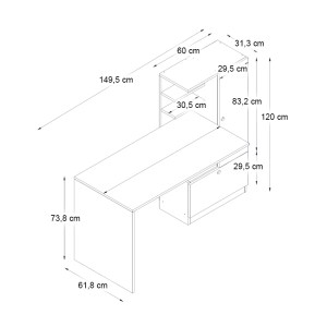 meg-GP042-0111,3-6 ΓΡΑΦΕΙΟ ΕΡΓΑΣΙΑΣ MERINO MEGAPAP ΧΡΩΜΑ ΚΑΡΥΔΙ 149,5X61,8X120ΕΚ.