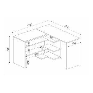 meg-GP042-0114,2-5 ΓΡΑΦΕΙΟ ΕΡΓΑΣΙΑΣ STYLO MEGAPAP ΧΡΩΜΑ SAPPHIRE OAK -  ΑΝΘΡΑΚΙ 120X120X73,8ΕΚ.