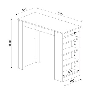 meg-GP042-0211,2-3 ΤΡΑΠΕΖΙ ΜΠΑΡ MONACO MEGAPAP ΑΠΟ ΜΕΛΑΜΙΝΗ ΧΡΩΜΑ ΑΝΘΡΑΚΙ - SAPPHIRE OAK 120X51,6X101,8ΕΚ.
