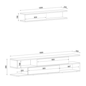 meg-GP042-0218,1-4 ΣΥΝΘΕΣΗ ΤΗΛΕΟΡΑΣΗΣ MANET MEGAPAP ΑΠΟ ΜΕΛΑΜΙΝΗ ΜΕ LED ΧΡΩΜΑ ΛΕΥΚΟ - ΚΑΡΥΔΙ 180X29,5X39ΕΚ.