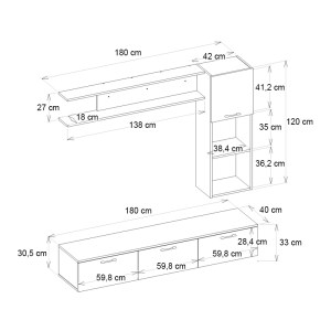 meg-GP042-0245,1-5 ΣΥΝΘΕΣΗ ΤΗΛΕΟΡΑΣΗΣ DARCY MEGAPAP ΧΡΩΜΑ ΜΑΥΡΟ ΕΦΕ ΜΑΡΜΑΡΟΥ - ΜΑΥΡΟ 180X40X33ΕΚ.
