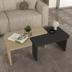 meg-GP042-0295,1-2 ΤΡΑΠΕΖΑΚΙ ΣΑΛΟΝΙΟΥ ΣΕΤ 2ΤΜΧ LAVA MEGAPAP ΧΡΩΜΑ ROTA OAK - ΑΝΘΡΑΚΙ 75X48,5X35,6ΕΚ.