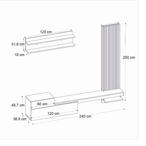 meg-GP042-0322,2-5 ΣΥΝΘΕΣΗ ΤΗΛΕΟΡΑΣΗΣ DUMONT MEGAPAP ΧΡΩΜΑ ΑΝΘΡΑΚΙ - SEPET OAK 240X36,8X200ΕΚ.