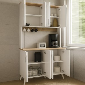 meg-GP042-0336,1-3 ΕΠΙΠΛΟ ΚΟΥΖΙΝΑΣ KALIRA 4 MEGAPAP ΧΡΩΜΑ ΛΕΥΚΟ - ROTA OAK 120X40X196ΕΚ.