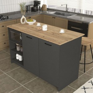meg-GP042-0343,2-0 ΤΡΑΠΕΖΙ - ΠΑΓΚΟΣ ΚΟΥΖΙΝΑΣ PERES MEGAPAP ΧΡΩΜΑ ΑΝΘΡΑΚΙ - SEPET OAK 150X70X91,8ΕΚ.