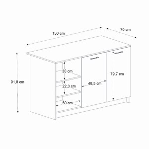 meg-GP042-0343,2-9 ΤΡΑΠΕΖΙ - ΠΑΓΚΟΣ ΚΟΥΖΙΝΑΣ PERES MEGAPAP ΧΡΩΜΑ ΑΝΘΡΑΚΙ - SEPET OAK 150X70X91,8ΕΚ.