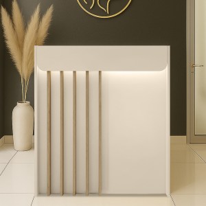 meg-GP042-0349,1-3 ΓΡΑΦΕΙΟ ΥΠΟΔΟΧΗΣ - RECEPTION KARIBU MEGAPAP ΜΕ LED ΧΡΩΜΑ SANDSTONE - SEPET OAK 90X40X100ΕΚ.