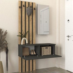 meg-GP042-0358,1-1 ΕΠΙΠΛΟ ΕΙΣΟΔΟΥ KANSO MEGAPAP ΧΡΩΜΑ ΑΝΘΡΑΚΙ - SEPET OAK 100X35X196,7ΕΚ.