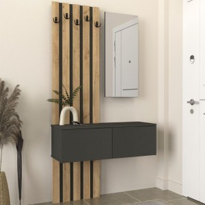 meg-GP042-0358,1-2 ΕΠΙΠΛΟ ΕΙΣΟΔΟΥ KANSO MEGAPAP ΧΡΩΜΑ ΑΝΘΡΑΚΙ - SEPET OAK 100X35X196,7ΕΚ.