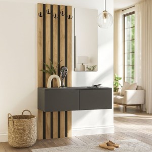 meg-GP042-0358,1-3 ΕΠΙΠΛΟ ΕΙΣΟΔΟΥ KANSO MEGAPAP ΧΡΩΜΑ ΑΝΘΡΑΚΙ - SEPET OAK 100X35X196,7ΕΚ.