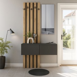 meg-GP042-0358,1-4 ΕΠΙΠΛΟ ΕΙΣΟΔΟΥ KANSO MEGAPAP ΧΡΩΜΑ ΑΝΘΡΑΚΙ - SEPET OAK 100X35X196,7ΕΚ.