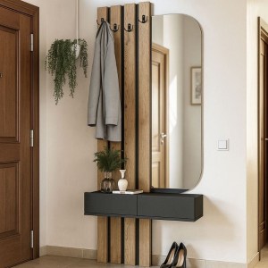 meg-GP042-0360,1-4 ΕΠΙΠΛΟ ΕΙΣΟΔΟΥ REYAS MEGAPAP ΧΡΩΜΑ ΑΝΘΡΑΚΙ - SEPET OAK 90X27X205,6ΕΚ.