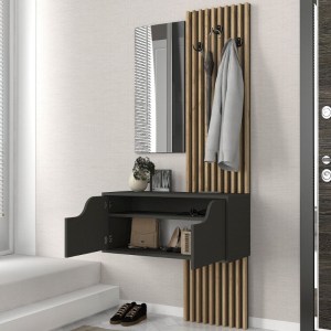 meg-GP042-0361,1-3 ΕΠΙΠΛΟ ΕΙΣΟΔΟΥ NARO MEGAPAP ΧΡΩΜΑ ΑΝΘΡΑΚΙ - SEPET OAK 90X35X204,2ΕΚ.