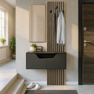 meg-GP042-0361,1-4 ΕΠΙΠΛΟ ΕΙΣΟΔΟΥ NARO MEGAPAP ΧΡΩΜΑ ΑΝΘΡΑΚΙ - SEPET OAK 90X35X204,2ΕΚ.