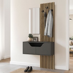 meg-GP042-0361,1-5 ΕΠΙΠΛΟ ΕΙΣΟΔΟΥ NARO MEGAPAP ΧΡΩΜΑ ΑΝΘΡΑΚΙ - SEPET OAK 90X35X204,2ΕΚ.