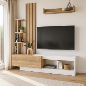 meg-GP042-0365,2-5 ΣΥΝΘΕΣΗ ΤΗΛΕΟΡΑΣΗΣ VERMONT MEGAPAP ΧΡΩΜΑ ΛΕΥΚΟ - SEPET OAK 180X40X193,8ΕΚ.