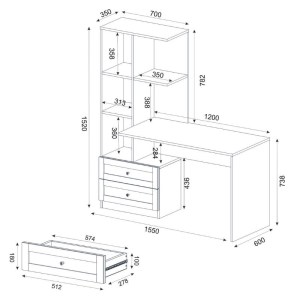 meg-GP042-0369,2-7 ΓΡΑΦΕΙΟ ΕΡΓΑΣΙΑΣ MANTRA MEGAPAP ΧΡΩΜΑ ΑΝΘΡΑΚΙ 150X60X152ΕΚ.