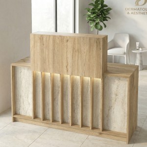 meg-GP042-0390,1-3 ΓΡΑΦΕΙΟ ΥΠΟΔΟΧΗΣ - RECEPTION DAVIS MEGAPAP ΜΕ LED ΧΡΩΜΑ SEPET OAK - TRAVERTINE 150X41,8X115ΕΚ.