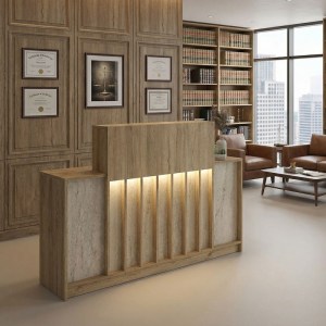meg-GP042-0390,1-5 ΓΡΑΦΕΙΟ ΥΠΟΔΟΧΗΣ - RECEPTION DAVIS MEGAPAP ΜΕ LED ΧΡΩΜΑ SEPET OAK - TRAVERTINE 150X41,8X115ΕΚ.