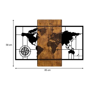 meg-GP052-0060-3 ΔΙΑΚΟΣΜΗΤΙΚΟ ΤΟΙΧΟΥ WORLD MAP MEGAPAP ΞΥΛΙΝΟ - ΜΕΤΑΛΛΙΚΟ ΧΡΩΜΑ ΚΑΡΥΔΙ - ΜΑΥΡΟ 85X3X58ΕΚ.