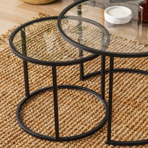 meg-GP052-0143,1-3 ΤΡΑΠΕΖΑΚΙ ΣΑΛΟΝΙΟΥ ΣΕΤ 2 ΤΜΧ VETRO MEGAPAP ΜΕΤΑΛΛΟ - ΓΥΑΛΙ ΧΡΩΜΑ ΜΑΥΡΟ Ø60X43ΕΚ.